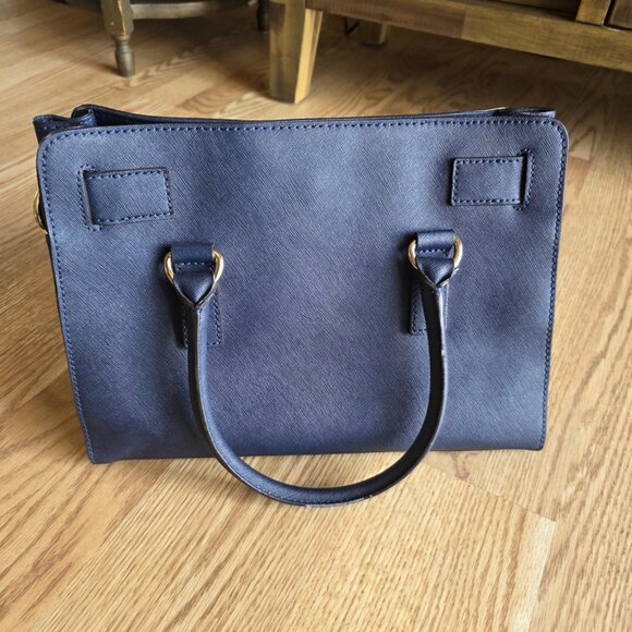 Michael Kors Hamilton Logo Satchel Bag Navy Blue - Picture 3 of 13